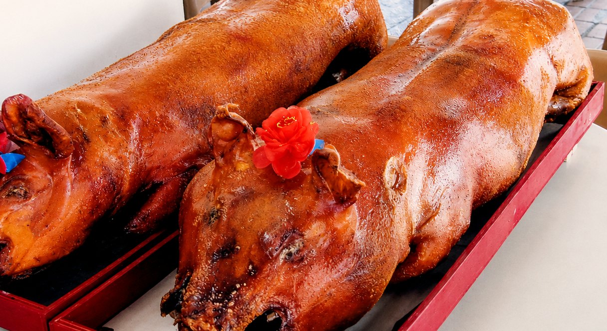 Guan Chee golden roasted pigs, boxed for collection